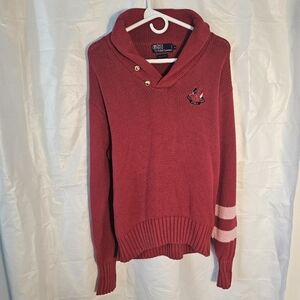 Vintage Polo by Ralph Lauren Red 100% Cotton Knit Cowl Neck Sweater RARE